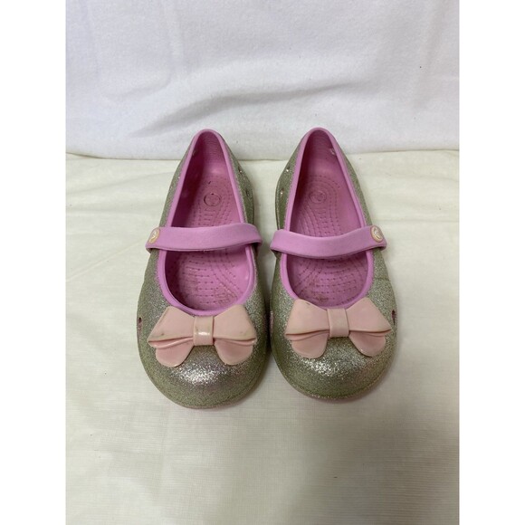 Crocs Girls Toddler Shoes Mary Janes Bow Slip-on Size C 12 Pink Silver Glitter - Picture 7 of 7